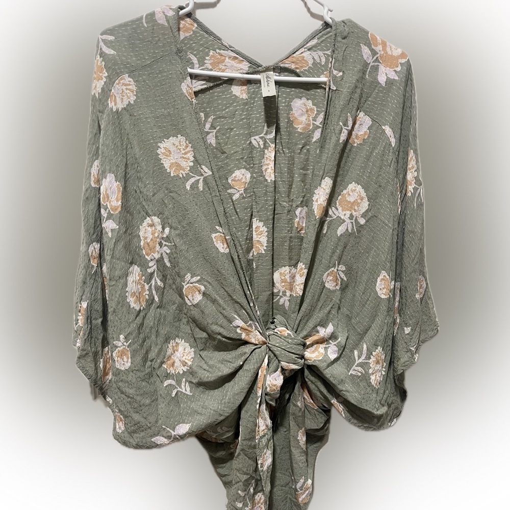 Mahina Floral Tie-Front Blouse - Olive